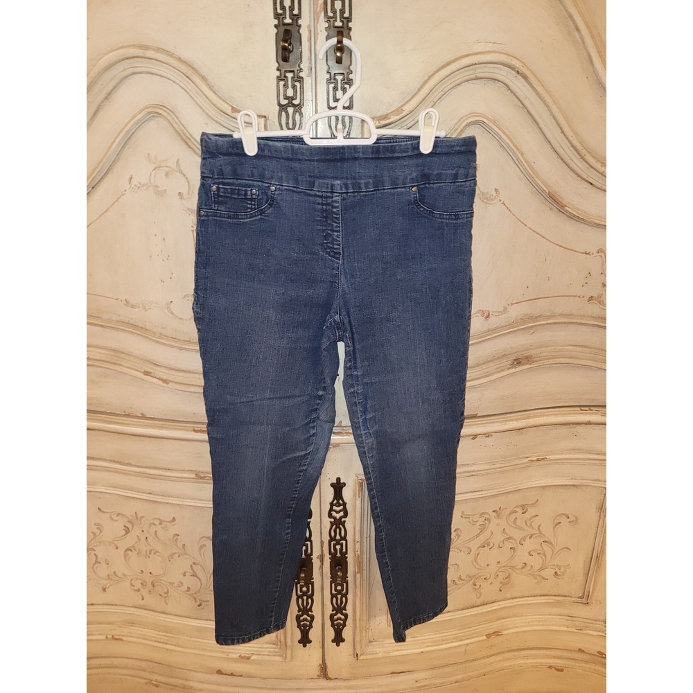 Ruby Rd. Petite Medium Wash Pull On Denim Jeggings Slim Leg 10P 99903